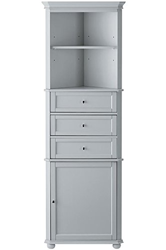 Home Decorators Collection Hampton Bay Corner Linen Bath Cabinet I, 3-Drawer, Dove Grey