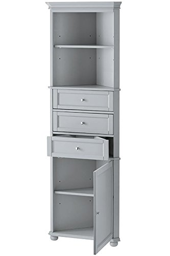 Home Decorators Collection Hampton Bay Corner Linen Bath Cabinet I, 3-Drawer, Dove Grey