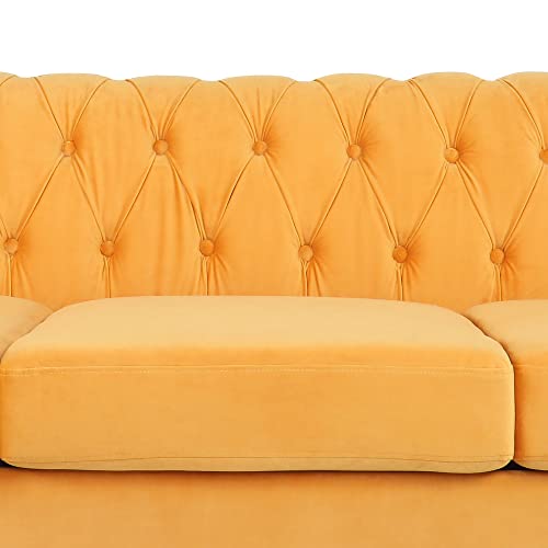 NOSGA Large Sofa, Modern 3 Seater Couch Furniture, Three-seat Sofa Classic Tufted Chesterfield Settee Sofa Tufted Back for Living Room (Yellow)