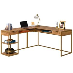 Sauder International Lux Engineered Wood L-Shaped Desk in Sindoori Mango