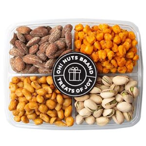 4 section nuts gift basket | freshly roasted assorted nuts party tray | healthy snack gift box for birthday, friends, men & women – oh! nuts