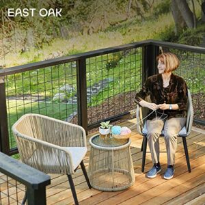 EAST OAK Patio Furniture Set 3-Piece, Outdoor Conversation Set Handwoven Rattan Wicker Chairs with Waterproof Cushions, Tempered Glass Top Coffee Table, Porch Bistro Sets for Backyard, Garden and Deck