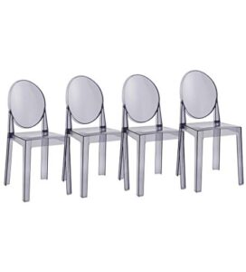 2xhome set of 4 large size – smoke crystal mid century modern contemporary ghost side chair no arms wheels armless with back transparent guest work