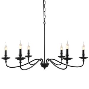seol-light 36″ dia classic candelabra style large branch iron chandeliers ceiling hanging pendant light fixture 6 light 240w black painted indoor