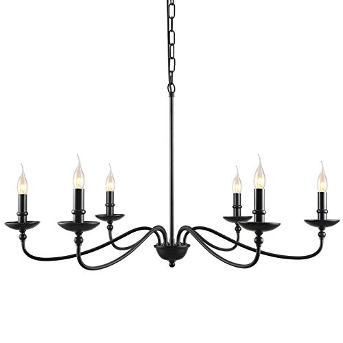 SEOL-Light 36" Dia Classic Candelabra Style Large Branch Iron Chandeliers Ceiling Hanging Pendant Light Fixture 6 Light 240W Black Painted Indoor