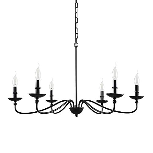 SEOL-Light 36" Dia Classic Candelabra Style Large Branch Iron Chandeliers Ceiling Hanging Pendant Light Fixture 6 Light 240W Black Painted Indoor