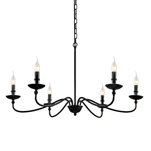 SEOL-Light 36" Dia Classic Candelabra Style Large Branch Iron Chandeliers Ceiling Hanging Pendant Light Fixture 6 Light 240W Black Painted Indoor