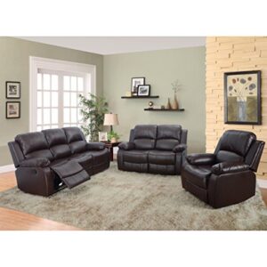 beverly furniture 3 piece bonded leather sofa & loveseat & chair with 5 recliners (set of 1), brown