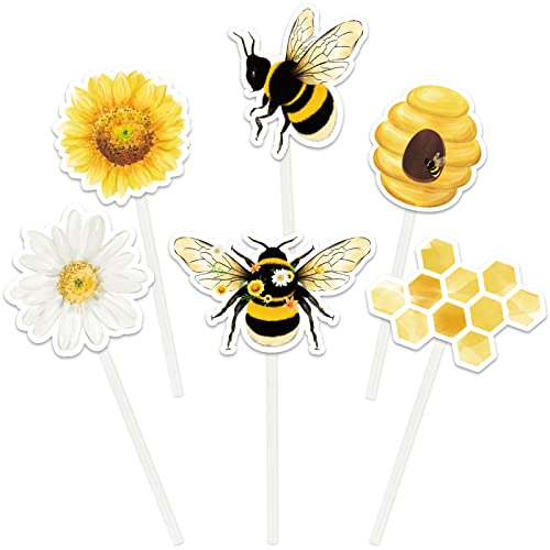 Bee Party Cupcake Topper - 36 PCS Bumble Bee Party Decorations for Kids Girls Birthday Baby Shower Honey Bee Themed Party Supplies Cake Decor