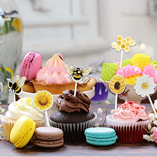 Bee Party Cupcake Topper - 36 PCS Bumble Bee Party Decorations for Kids Girls Birthday Baby Shower Honey Bee Themed Party Supplies Cake Decor