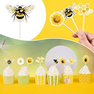 Bee Party Cupcake Topper - 36 PCS Bumble Bee Party Decorations for Kids Girls Birthday Baby Shower Honey Bee Themed Party Supplies Cake Decor