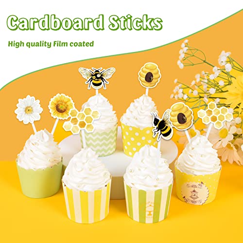 Bee Party Cupcake Topper - 36 PCS Bumble Bee Party Decorations for Kids Girls Birthday Baby Shower Honey Bee Themed Party Supplies Cake Decor