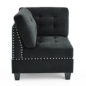 Melpomene 116'' Velvet L Shape Modular Sectional Sofa with Storage Function and DIY Combination, Rivet Living Room Furniture Sets Includes Three Single Chair Three Corner,Black