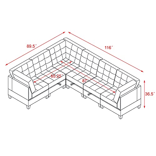Melpomene 116'' Velvet L Shape Modular Sectional Sofa with Storage Function and DIY Combination, Rivet Living Room Furniture Sets Includes Three Single Chair Three Corner,Black