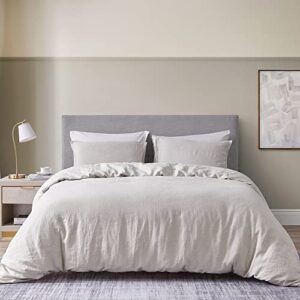 DAPU 100% Linen Duvet Cover Set - Pure Natural French Flax Linen with 8 Corner Ties and Zipper Closure Soft Breathable Durable for Hot Sleepers 1 Duvet Cover 2 Pillowcases (Natural Linen, Queen/Full)