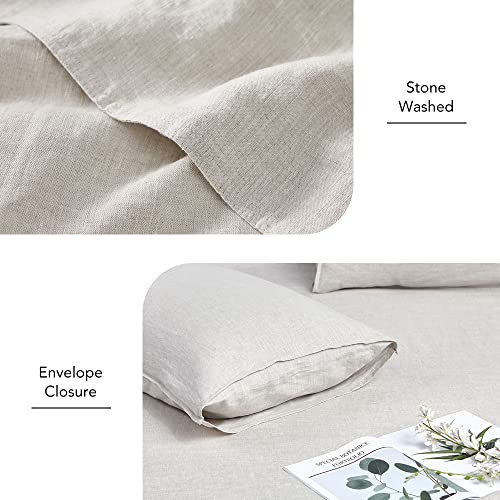 DAPU 100% Linen Duvet Cover Set - Pure Natural French Flax Linen with 8 Corner Ties and Zipper Closure Soft Breathable Durable for Hot Sleepers 1 Duvet Cover 2 Pillowcases (Natural Linen, Queen/Full)