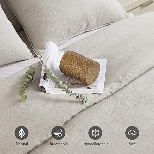 DAPU 100% Linen Duvet Cover Set - Pure Natural French Flax Linen with 8 Corner Ties and Zipper Closure Soft Breathable Durable for Hot Sleepers 1 Duvet Cover 2 Pillowcases (Natural Linen, Queen/Full)
