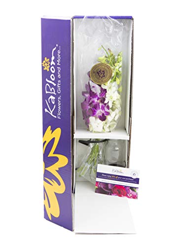 Kabloom PRIME OVERNIGHT DELIVERY - Exotic Opal Orchid  Bouquet of Purple and White Orchids from Thailand with Vase