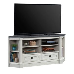 Sauder Palladia Corner Credenza/TV Stand in Glacier Oak, for TVs up to 60", Glacier Oak Finish