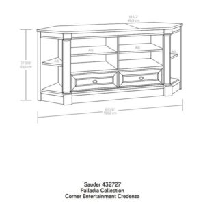 Sauder Palladia Corner Credenza/TV Stand in Glacier Oak, for TVs up to 60", Glacier Oak Finish