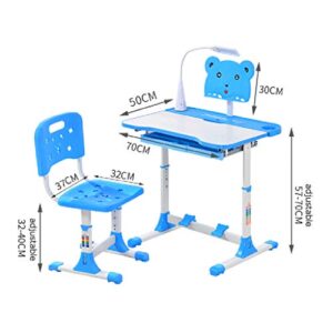 Articles for daily use Children's Study Desk and Chair Set, Height-Adjustable, Multi-Function and Liftable Study Desk, Bookshelf with LED Light, Student Writing Desk with Pull-Out Drawer