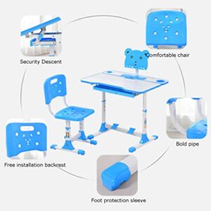 Articles for daily use Children's Study Desk and Chair Set, Height-Adjustable, Multi-Function and Liftable Study Desk, Bookshelf with LED Light, Student Writing Desk with Pull-Out Drawer