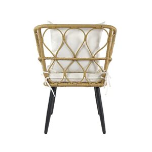 Amazon Basics Outdoor All-Weather Woven Faux Rattan Chair Set with Cushions and Side Table, Tan - 3-Piece Set