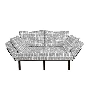lunarable old newspaper futon couch, close up view of aged journal page headings news articles columns, daybed with metal frame upholstered sofa for living dorm, loveseat, charcoal grey white