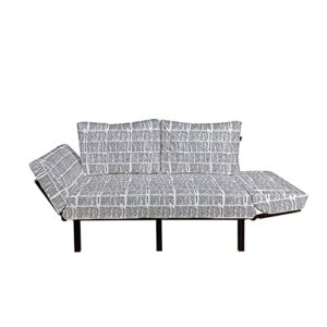 Lunarable Old Newspaper Futon Couch, Close up View of Aged Journal Page Headings News Articles Columns, Daybed with Metal Frame Upholstered Sofa for Living Dorm, Loveseat, Charcoal Grey White