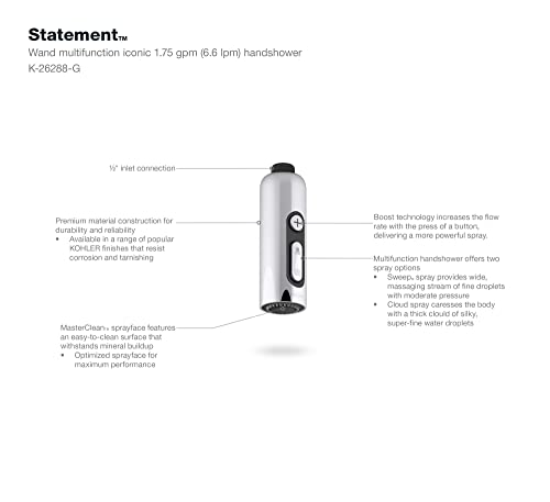 Kohler Statement 26288-G-2MB StatementWand Multifunction Iconic 1.75 gpm handshower, Vibrant Brushed Moderne Brass