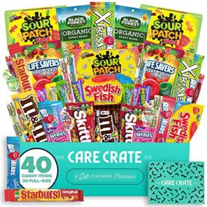 the care crate ultimate candy snack box care package ( 40 piece candy snacks) includes 20 full size candies – starburst, skittles, twizzlers & more!