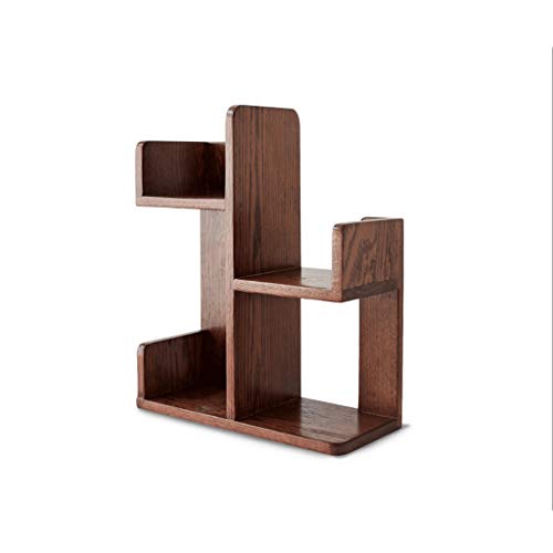 Bookcases Desktop Small Bookshelf,Asymmetric Four Grid Desk Book Shelf,for Storage of Textbooks and Article,Freestanding Display Bookshelf Bookshelf (Color : Walnut Color)