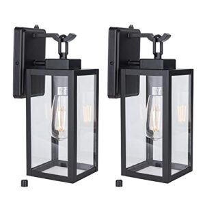 yoonlit smartlife dusk to dawn outdoor wall lantern, wall sconce as porch light fixtures, anti-rust galvanized housing plus clear glass, bulb not included, black, 2-pack