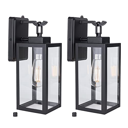 YoonLIT SMARTLIFE Dusk to Dawn Outdoor Wall Lantern, Wall Sconce as Porch Light Fixtures, Anti-Rust Galvanized Housing Plus Clear Glass, Bulb NOT Included, Black, 2-Pack