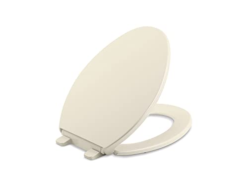 KOHLER K-4774-47 Brevia Elongated Toilet Seat, in Almond, L 18-5/8", W 14-3/16" & Danco 89094A Universal Toilet Bolt Cap, Plastic, Almond