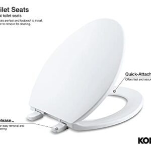 KOHLER K-4774-47 Brevia Elongated Toilet Seat, in Almond, L 18-5/8", W 14-3/16" & Danco 89094A Universal Toilet Bolt Cap, Plastic, Almond