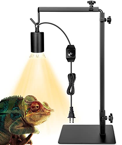 Reptile Heat Lamp with Adjustable Lamp Stand for Reptile, Turtle Heat Lamp Basking Light Bulb with Metal Light Stand For Terrarium and Tank, Heating Lamp Holder with Small Heat Lamp and Dimmer Switch