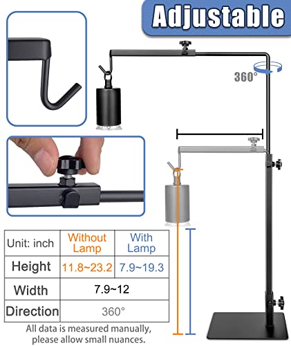 Reptile Heat Lamp with Adjustable Lamp Stand for Reptile, Turtle Heat Lamp Basking Light Bulb with Metal Light Stand For Terrarium and Tank, Heating Lamp Holder with Small Heat Lamp and Dimmer Switch