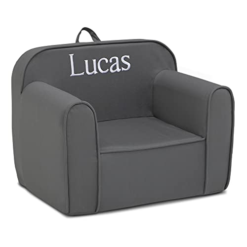 Delta Children Cozee Chair for Kids - 1 Seater Foam Toddler Couch can be Personalized with Name, Has Removable Cover for Easy Machine Washing (25x18x20.5 Inches, Dark Grey)