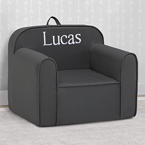 Delta Children Cozee Chair for Kids - 1 Seater Foam Toddler Couch can be Personalized with Name, Has Removable Cover for Easy Machine Washing (25x18x20.5 Inches, Dark Grey)