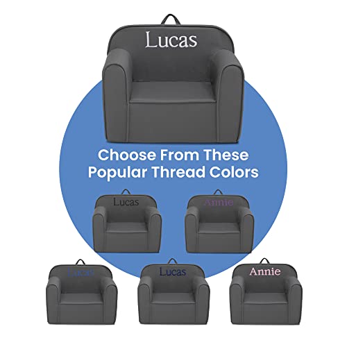 Delta Children Cozee Chair for Kids - 1 Seater Foam Toddler Couch can be Personalized with Name, Has Removable Cover for Easy Machine Washing (25x18x20.5 Inches, Dark Grey)