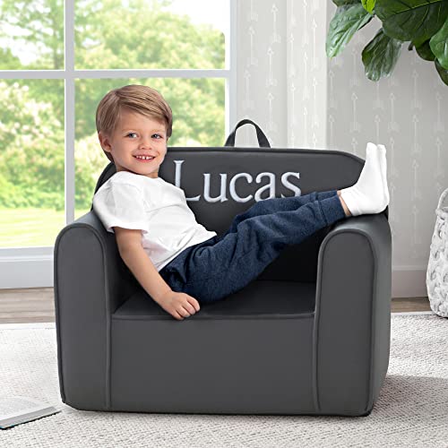 Delta Children Cozee Chair for Kids - 1 Seater Foam Toddler Couch can be Personalized with Name, Has Removable Cover for Easy Machine Washing (25x18x20.5 Inches, Dark Grey)