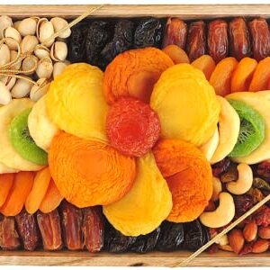 LARGE 10 Varieties—Holidays Nut and Dried Fruit Gift Basket, — Healthy Gift Option in Reusable WoodenTray—PRIME ARRANGEMENT PLATTER Gourmet Snack Food Box - Christmas, Corporate Treat Box, Sympathy