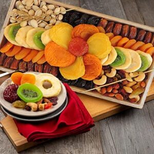 LARGE 10 Varieties—Holidays Nut and Dried Fruit Gift Basket, — Healthy Gift Option in Reusable WoodenTray—PRIME ARRANGEMENT PLATTER Gourmet Snack Food Box - Christmas, Corporate Treat Box, Sympathy