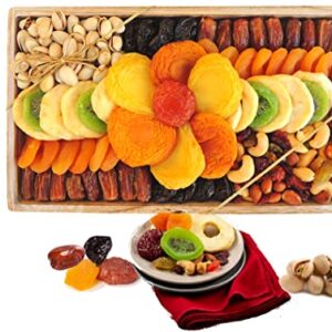 LARGE 10 Varieties—Holidays Nut and Dried Fruit Gift Basket, — Healthy Gift Option in Reusable WoodenTray—PRIME ARRANGEMENT PLATTER Gourmet Snack Food Box - Christmas, Corporate Treat Box, Sympathy