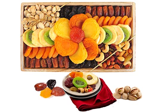 LARGE 10 Varieties—Holidays Nut and Dried Fruit Gift Basket, — Healthy Gift Option in Reusable WoodenTray—PRIME ARRANGEMENT PLATTER Gourmet Snack Food Box - Christmas, Corporate Treat Box, Sympathy