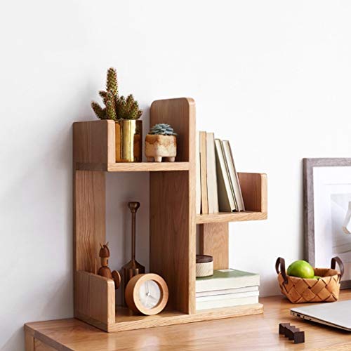 Bookshelf Gifts Desktop Small Bookshelf,Asymmetric Four Grid Desk Book Shelf,for Storage of Textbooks and Article,Freestanding Display Bookshelf Multipurpose Book Rack (Color : Natural Wood Color)