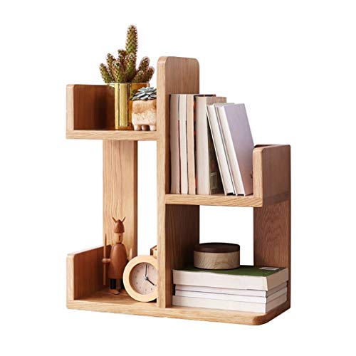 Bookshelf Gifts Desktop Small Bookshelf,Asymmetric Four Grid Desk Book Shelf,for Storage of Textbooks and Article,Freestanding Display Bookshelf Multipurpose Book Rack (Color : Natural Wood Color)