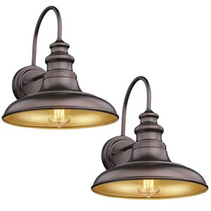 diyel outdoor barn light fixture farmhouse wall mount light gooseneck wall sconce exterior wall lighting fixture industrial bronze finish lantern for porch with gold interior, 2pack, rz004-2pack orb