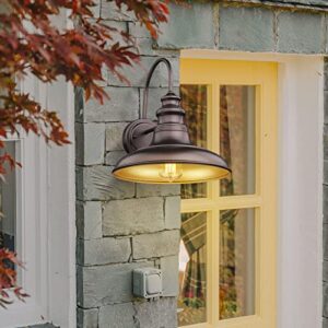 Diyel Outdoor Barn Light Fixture Farmhouse Wall Mount Light Gooseneck Wall Sconce Exterior Wall Lighting Fixture Industrial Bronze Finish Lantern for Porch with Gold Interior, 2Pack, RZ004-2PACK ORB